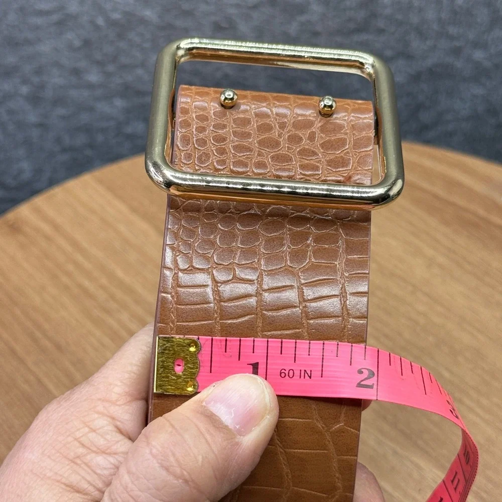 Target Womens Brown‎ Crocodile Embossed Faux Leather Belt Gold Buckle Size S